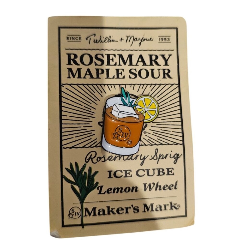 Makers Mark Rosemary Maple Sour Pin Recipe Card Ice Cube Lemon Wheel Drink 2023